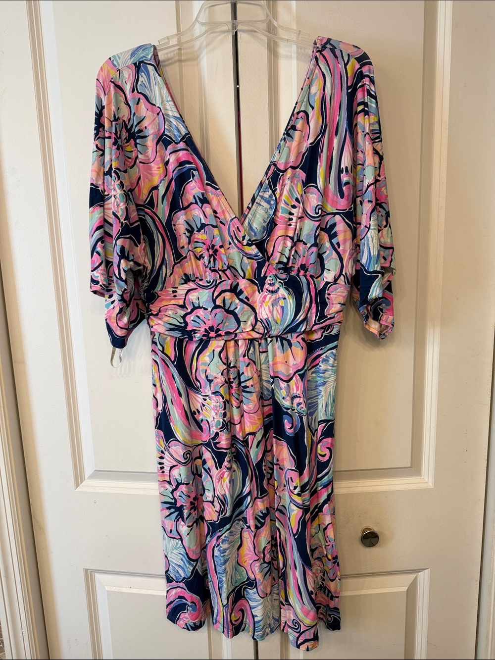 Lilly Pulitzer Multicolor Floral V-Neck Dress in Pink, Navy, Blue